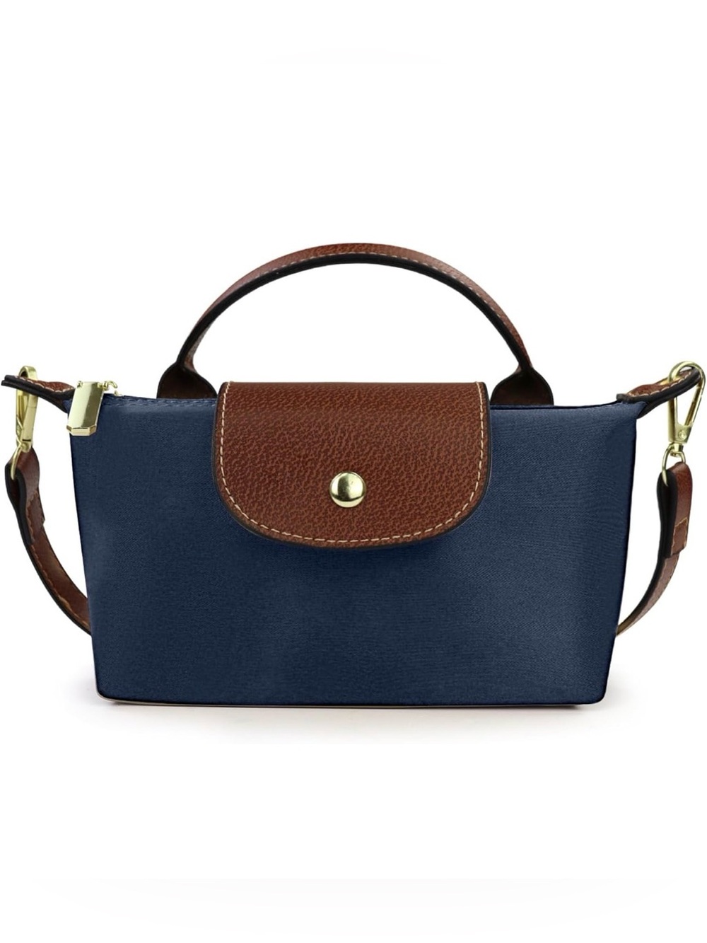 Elegant Blue Mini Satchel Crossbody Bag Top Handle Gold Accent Purse